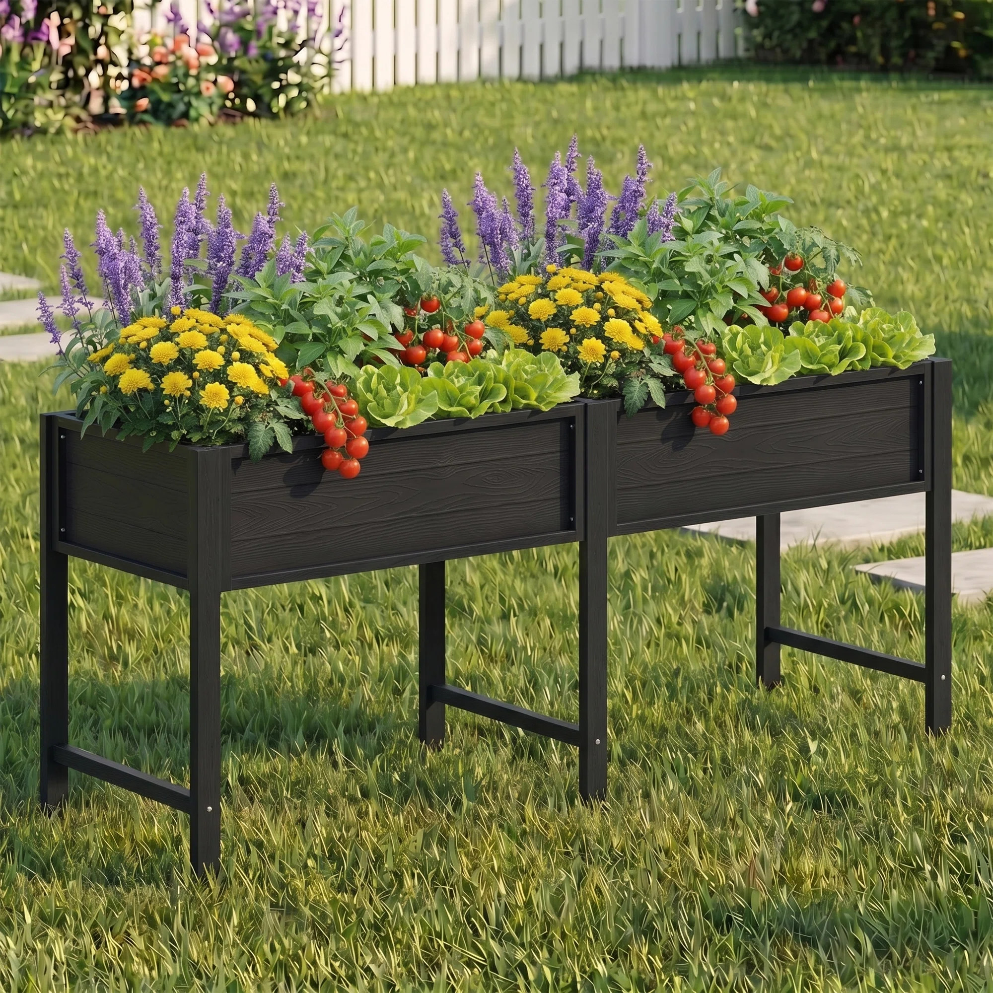 Outdoor HIPS Raised Garden Bed with Legs 72 x 24 x 30in Elevated Planter with Liner Drainage Hole... | Wayfair North America