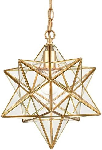 DANSEER Moravian Star Light Modern Brass Pendant Light 14 Inches with Clear Glass Shade | Amazon (US)