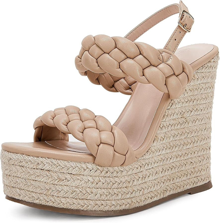 Coutgo Women's Braided Espadrille Platform Wedge Sandals Open Toe Two Strap Ankle Buckle Summer S... | Amazon (US)