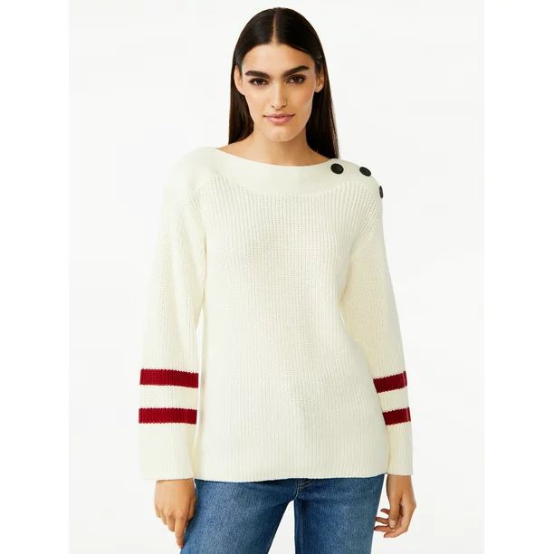 Free Assembly Women’s Button Shoulder Sweater - Walmart.com | Walmart (US)