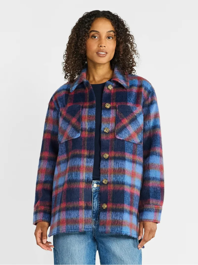 Time and Tru Women's Brushed Plaid Shacket, Sizes XS-XXXL - Walmart.com | Walmart (US)