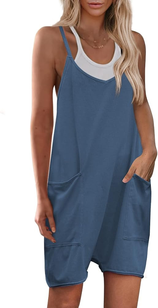 Yanekop Womens Loose Overalls V Neck Sleeveless Romper Spaghetti Strap Harem Short Pants Jumpsuit... | Amazon (US)