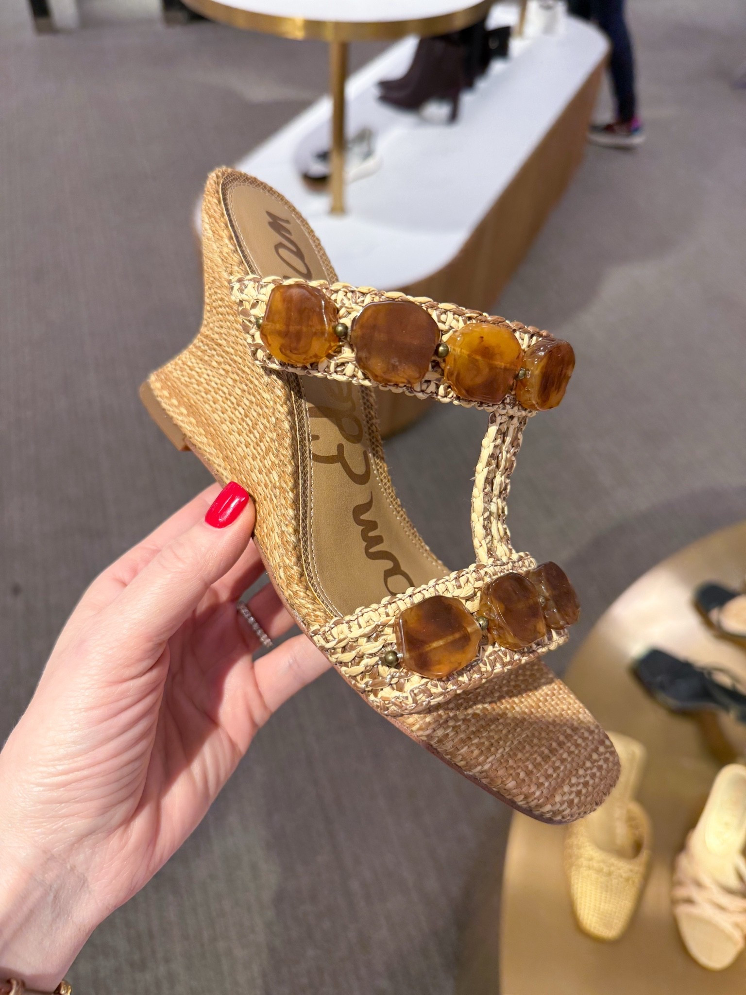 This shoe is cuter in person than it looks online, which is why I wanted to show you. It’s great for summer. Throw on a cute short with this to elevate something great with dresses. It is interesting and affordable..