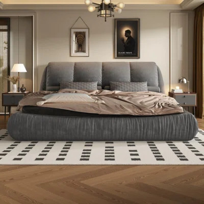 Upholstered Platform Bed With Oversized Padded Headboard - Solid Wood Frame, Supports Up To 1000lbs, No Box Spring Needed | Wayfair North America