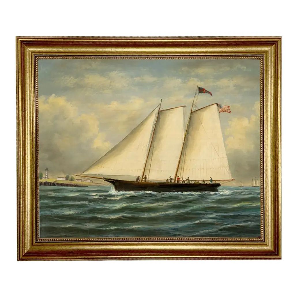Contemporary American Nautical Reproduction Print on Canvas, Framed 19-1/2" X 23-1/2". | Chairish