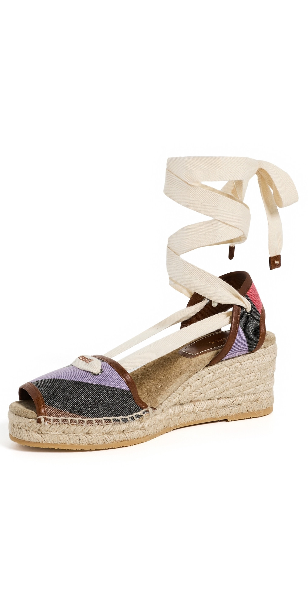 Versace Twill Stripe and Calf Leather Espadrilles Bright Pink/Teal/Orange 36 | Shopbop