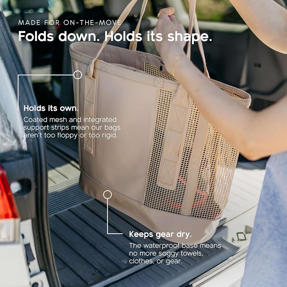 MISSION Outdoor Cassi Lightweight Beach Tote Bag with Waterproof Bottom and Coated Mesh for Beach... | Amazon (US)