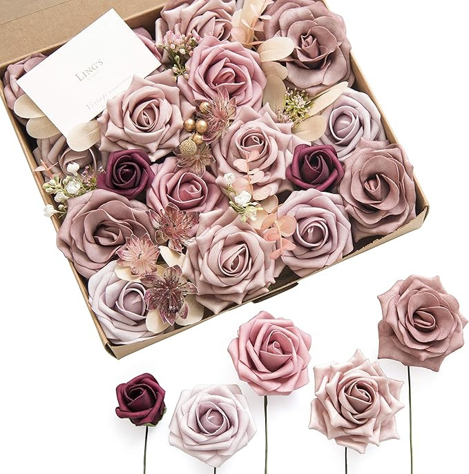 Ling's moment Elegant Dusty Rose Artificial Flowers for DIY Wedding Bouquets Centerpieces Arrange... | Amazon (US)