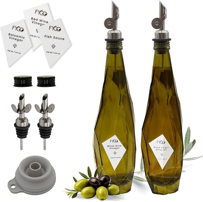 FYGO Diamond Lux Olive Oil Bottle Dispenser - Olive Oil Container- Oil and Vinegar Dispenser Set ... | Amazon (US)