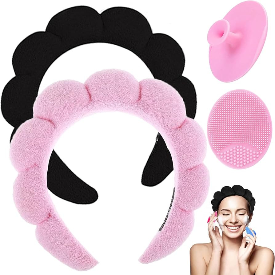 Spa Facial Exfoliator and Makeup Removal Headband - Terry Cloth Bubble Soft Puffy Skincare Headba... | Amazon (US)