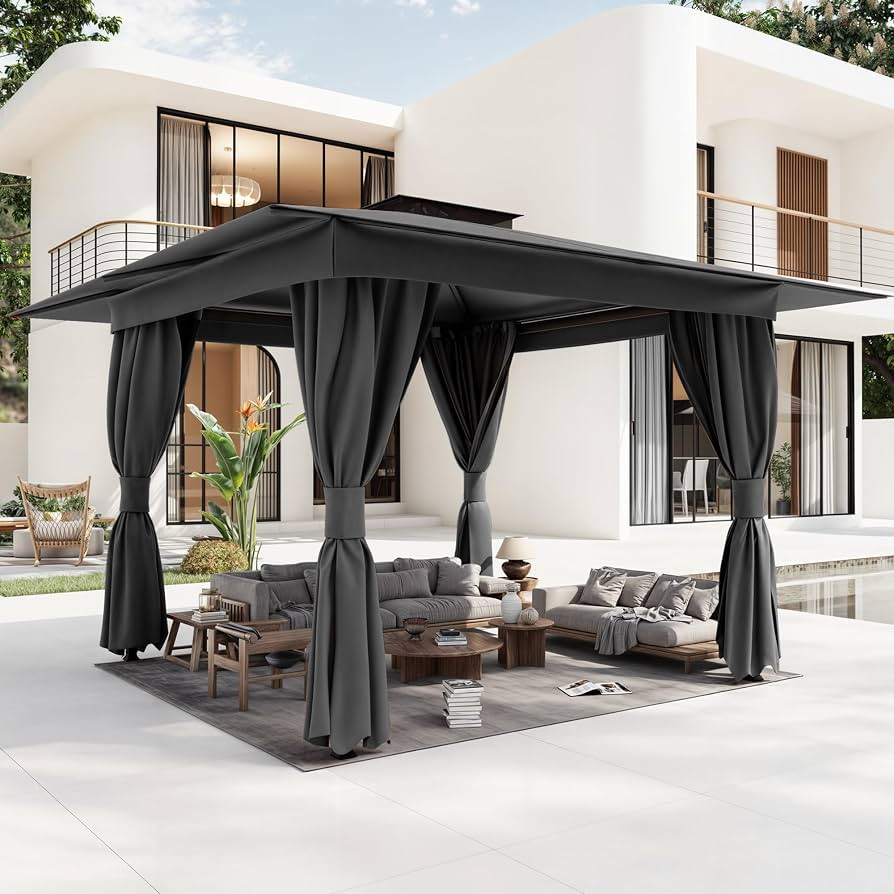 MELLCOM Outdoor 10'x10' Gray Patio Gazebo, Metal Frame Canopy with Double Roofs, Heavy Duty Pavil... | Amazon (US)
