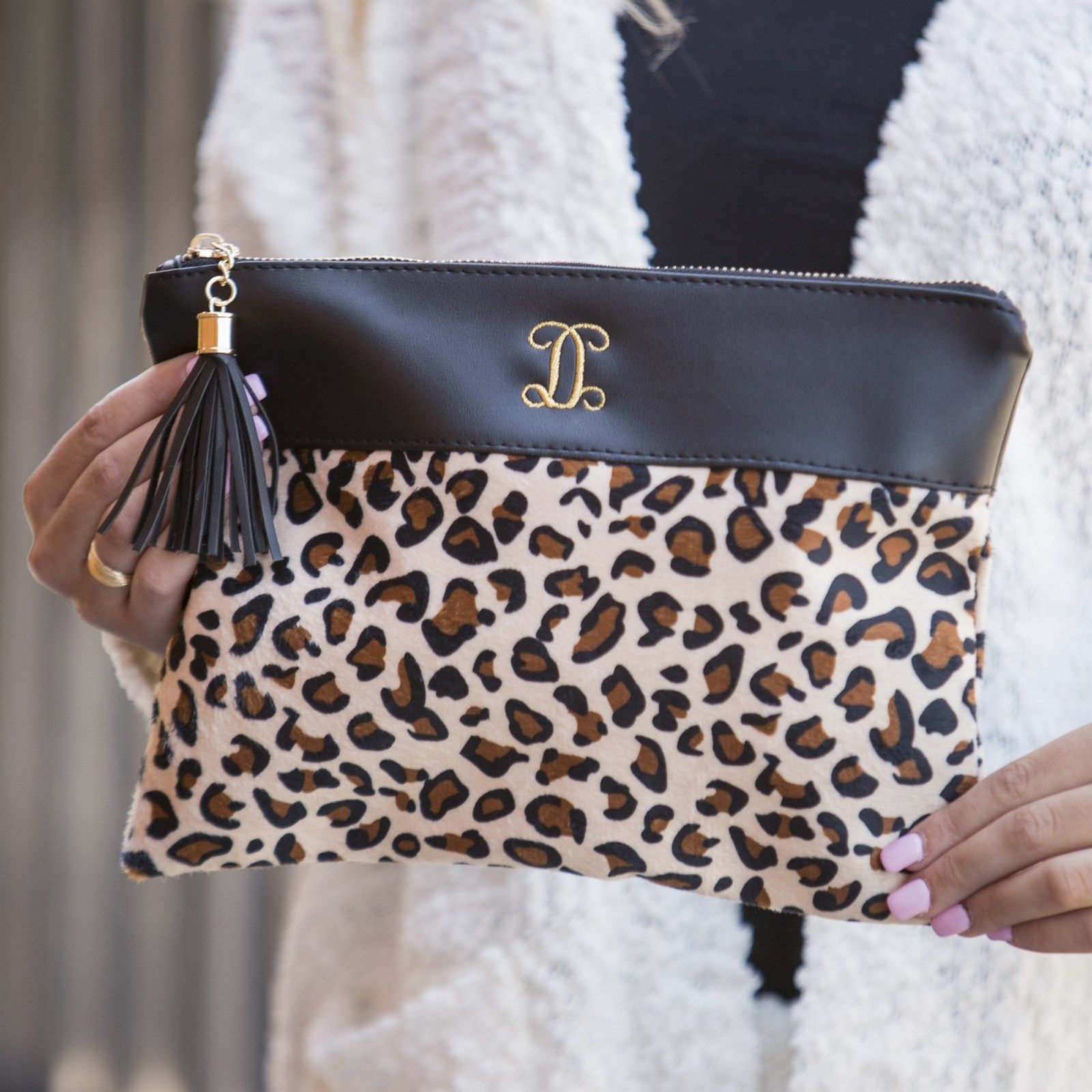 Monogram Initial Leopard Pouch | Jane