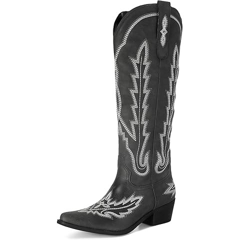 Cowboy Boots for Women - Knee High Pointed Toe Chunky Heel Pull On Zipper Western Cowgirl Boots, ... | Amazon (US)