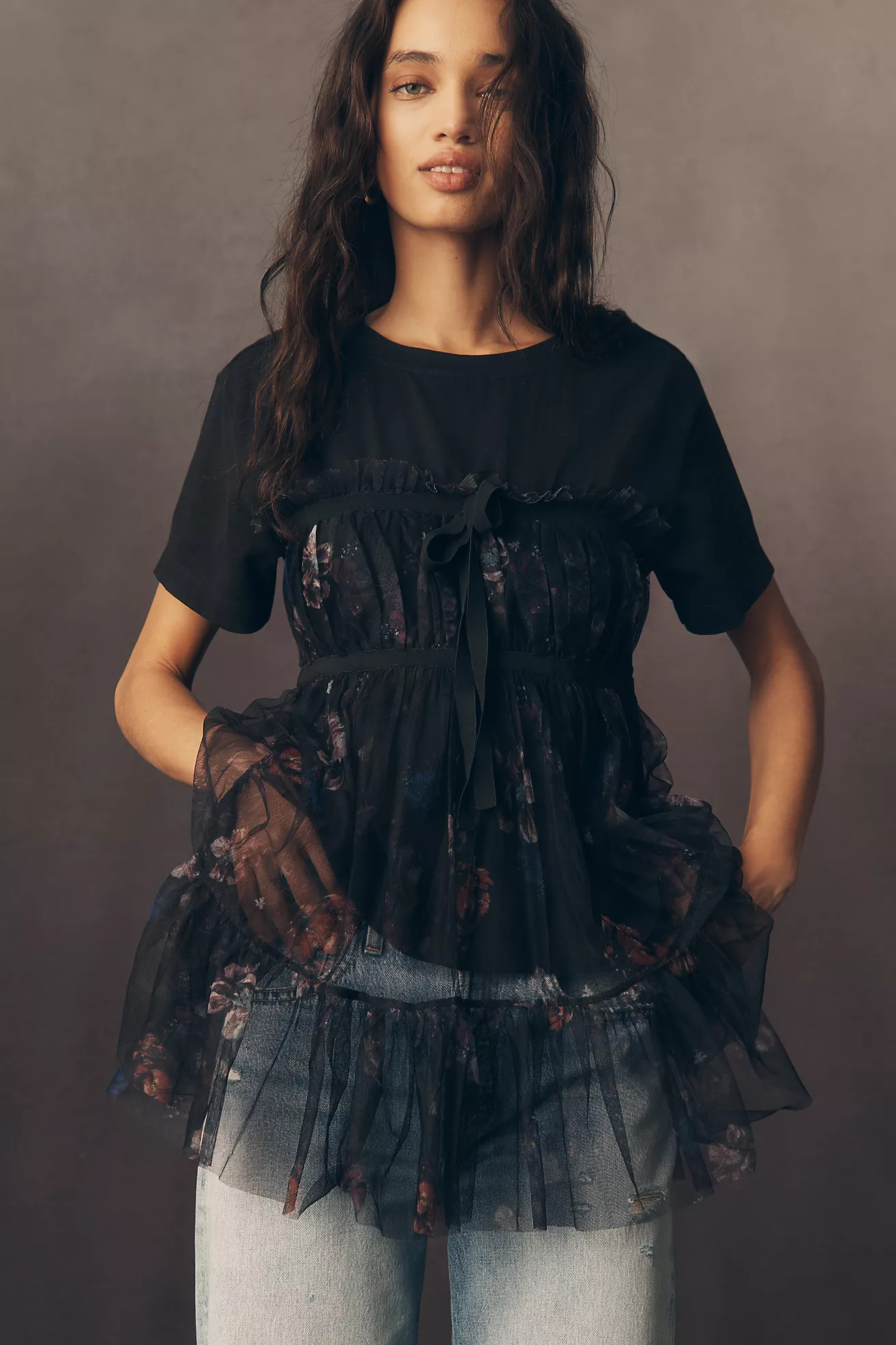 By Anthropologie Tiered Bow Tulle T-Shirt | Anthropologie (US)
