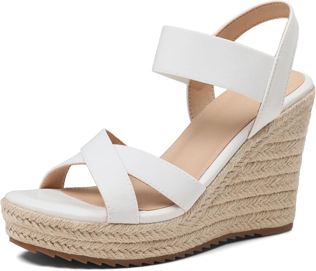 mikarka Women's Open Toe Espadrilles Wedge Sandal Slip On Elastic Ankle Strap Platform Sandals Dr... | Amazon (US)