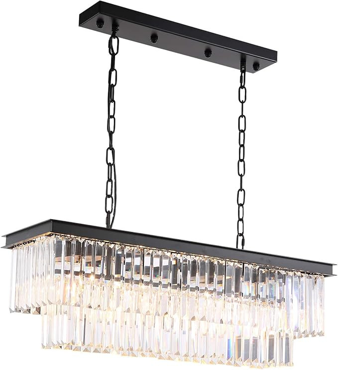 7PM Modern K9 Clear Crystal Bar Raindrop Chandelier Lighting Flush Mount Rectangle Island LED Cei... | Amazon (US)