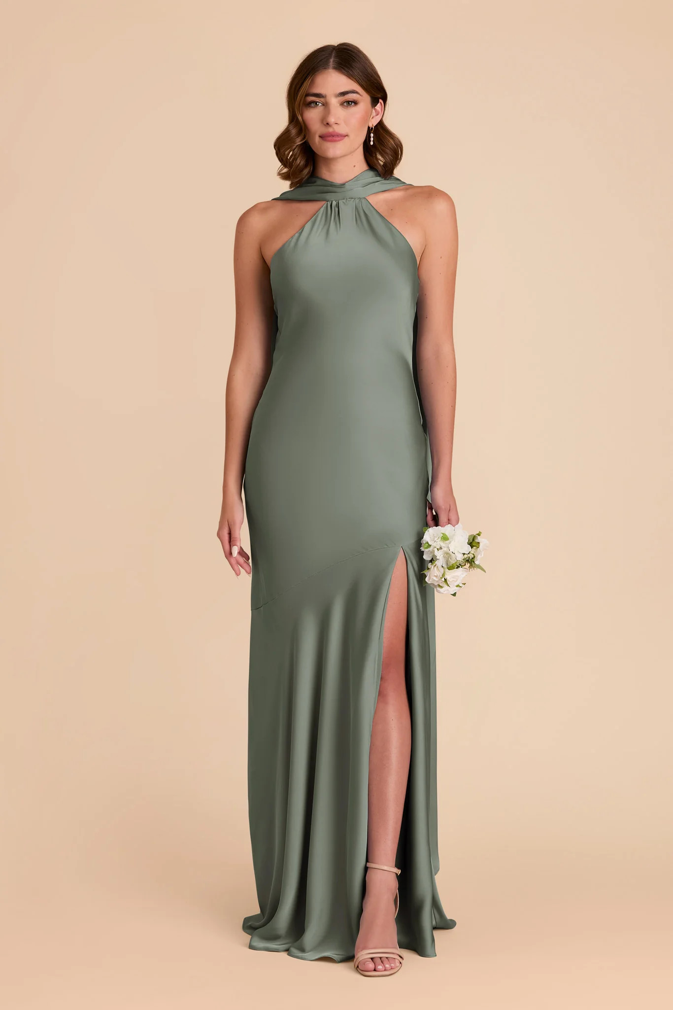 Sea Glass Satin Halter Bridesmaid Dress | Birdy Grey | Birdy Grey