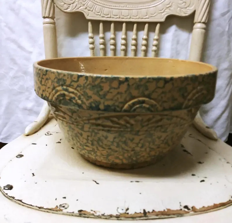 Antique Robinson Ransbottom Blue Spongeware Yellowware Mixing Bowl- 12" | Etsy (US)