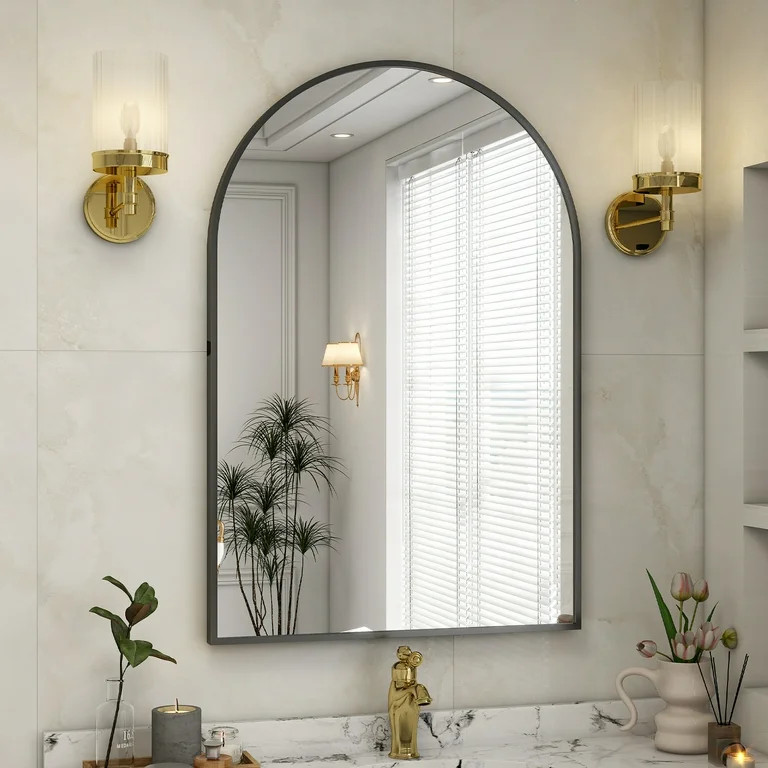 BEAUTYPEAK 26"x 38" Bathroom Mirror Wall Vanity Arched Mirror, Black | Walmart (US)