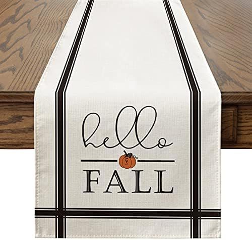 Amazon.com: Artoid Mode Hello Fall Pumpkin Table Runner, Seasonal Harvest Vintage Thanksgiving Ki... | Amazon (US)