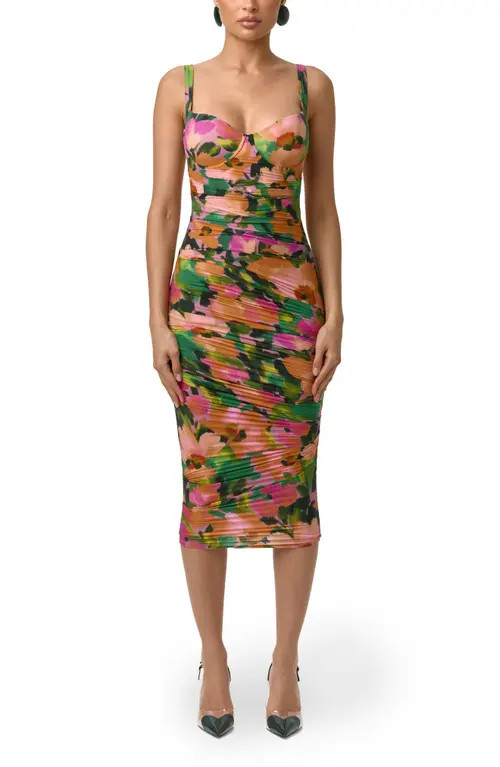 Naked Wardrobe Floral Sleeveless Open Back Body-Con Dress in Secret Garden at Nordstrom, Size Small | Nordstrom