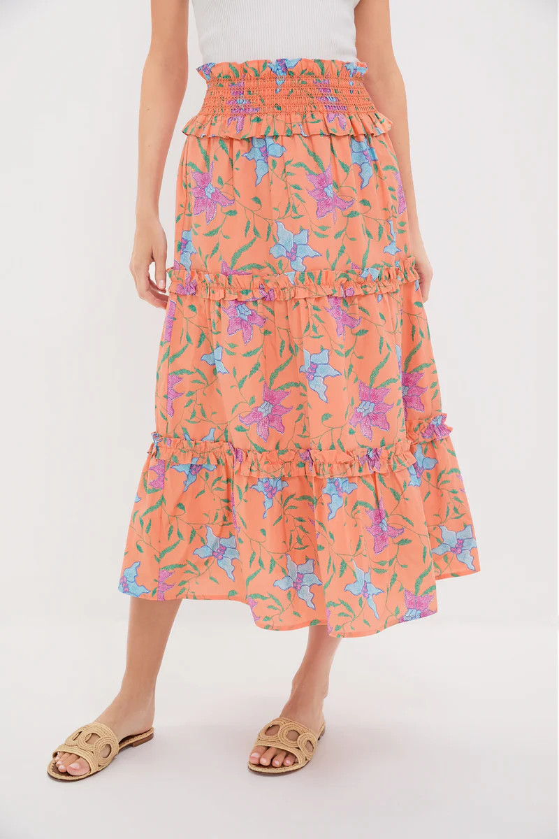 Orange Multi Floral Smocked Odette Maxi Skirt | Tuckernuck (US)