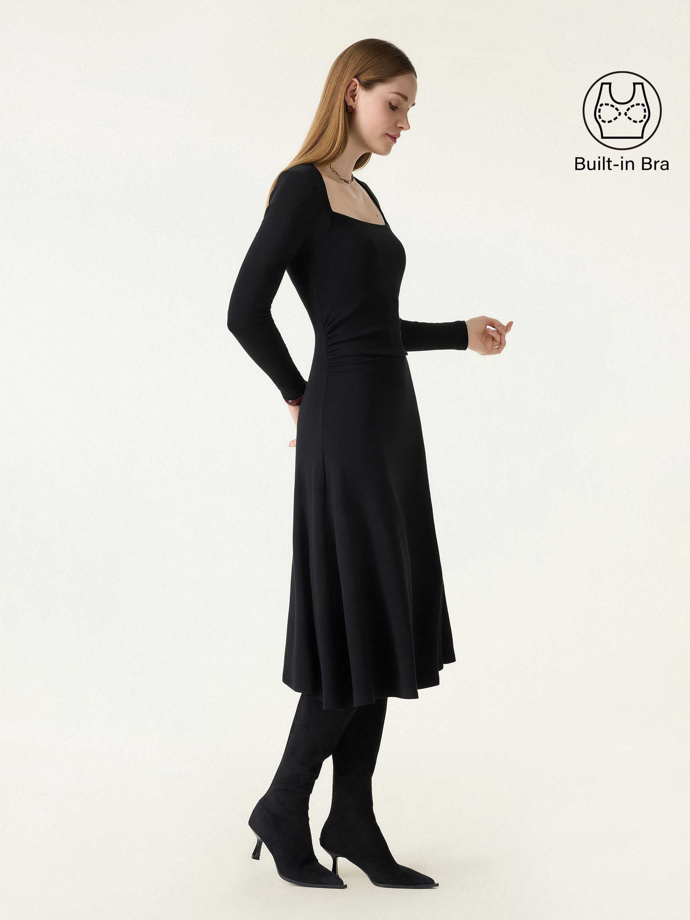 ProWarm Angular Square Neck Fit-and-Flare Midi Brami Dress | OGLmove