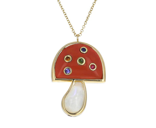 Moonstone, Coral and Multi Gem Small Mushroom Necklace | TWIST