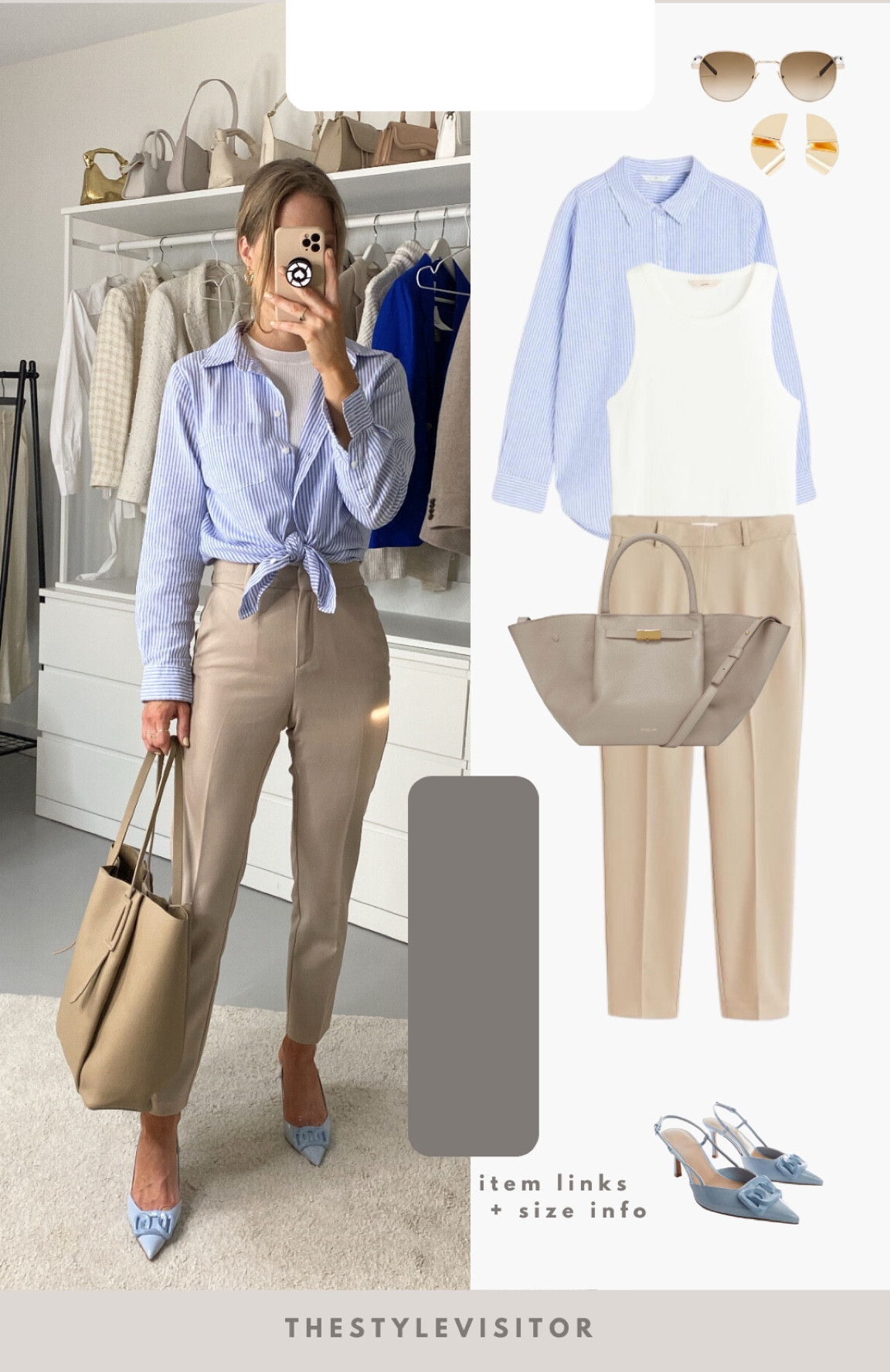 Another very simple smart work outfit wearing a striped short, white tank top and beige slacks. I’ve knotted the shirt for a fun twist, wearing xs but should’ve ordered s. Slacks also wearing 34, size up one size. Read the size guide/size reviews to pick the right size.

Leave a 🖤 to favorite this post and come back later to shop

#workwear #smart casual #office outfit 

#LTKSeasonal #LTKstyletip #LTKeurope