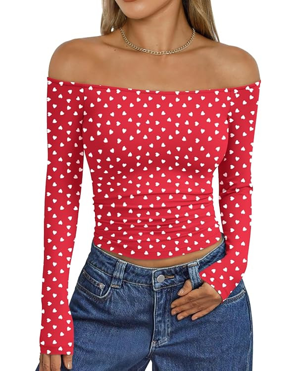 Trendy Queen Womens Long Sleeve Off The Shoulder Tops Going Out Cute Basic Y2K Fall Fashion 2026 ... | Amazon (US)
