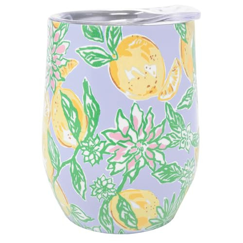 Lilly Pulitzer 12 Oz Insulated Tumbler with Lid, Yellow/Green Stainless Steel Travel Wine Glass, Double Wall Metal Cup, Make Lemonade | Amazon (US)