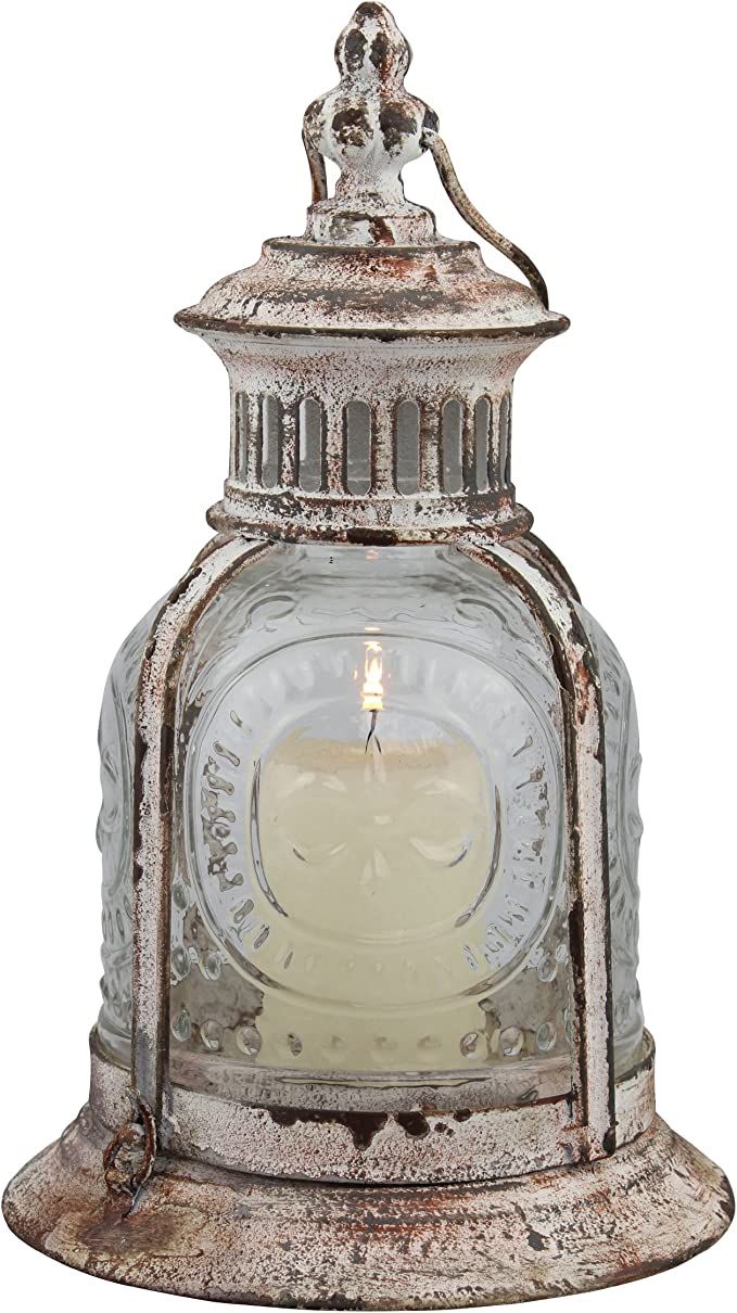 Stonebriar Antique Metal Votive Candle Lantern with Handle, 10", Worn White | Amazon (US)