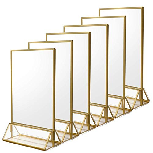 NIUBEE 6Pack 4 x 6 Clear Acrylic Sign Holder with Gold Borders and Vertical Stand, Double Sided T... | Amazon (US)