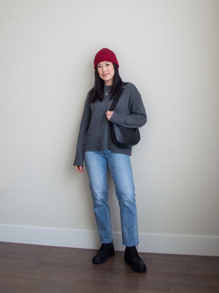 A casual winter outfit featuring all cotton pieces: Everlane cotton crew (XS) and Aritzia Denim Forum arlo straight jeans (25)

#LTKfindsunder100 #LTKstyletip #LTKSeasonal
