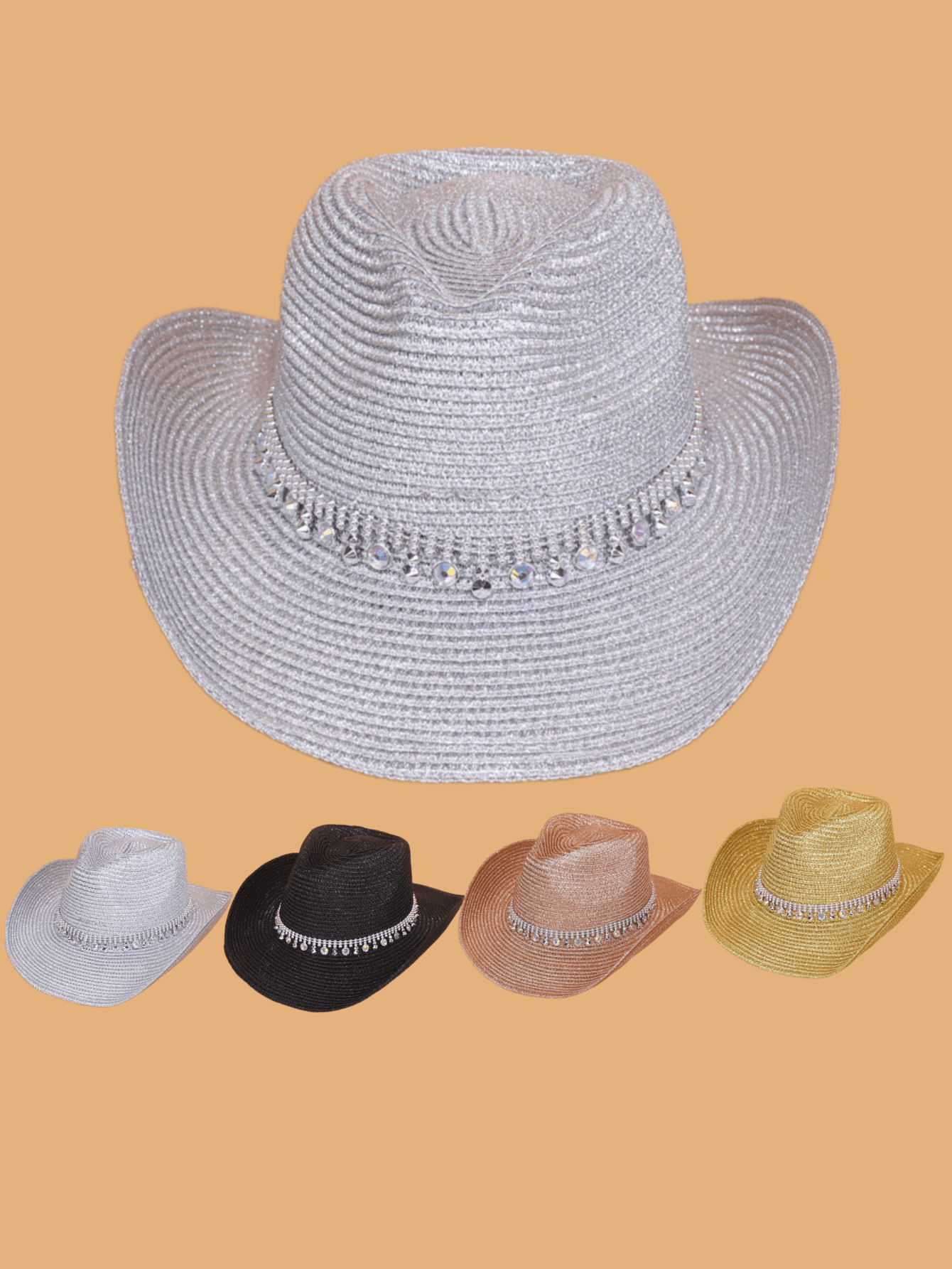 1PC Men's And Women's Shiny Wide-Brimmed Denim Cowboy Hat.Classy Look, Luxurious Colored Gemstone... | SHEIN