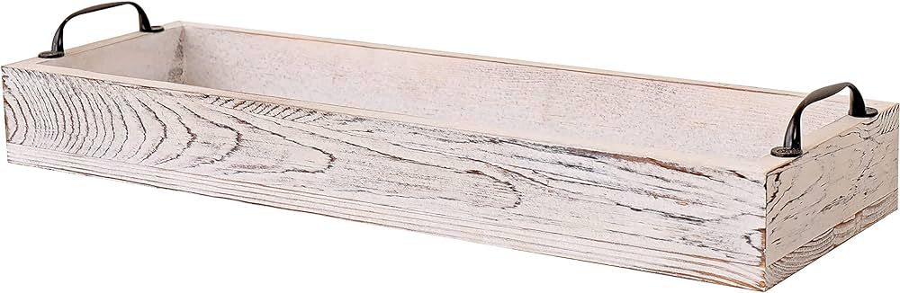 Rustic Wooden Serving Trays Rectangular with Handle,Ottoman Tray for Living Room 16 Inch Long for... | Amazon (US)