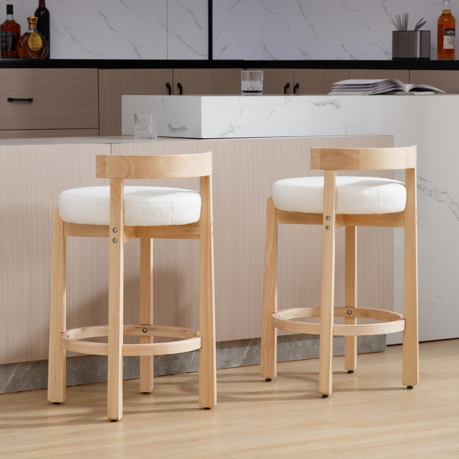 DUOMAY Modern Bar Stools Set of 4, 26" Counter Height Stools, Armless Round Wood Barstools Kitche... | Amazon (US)