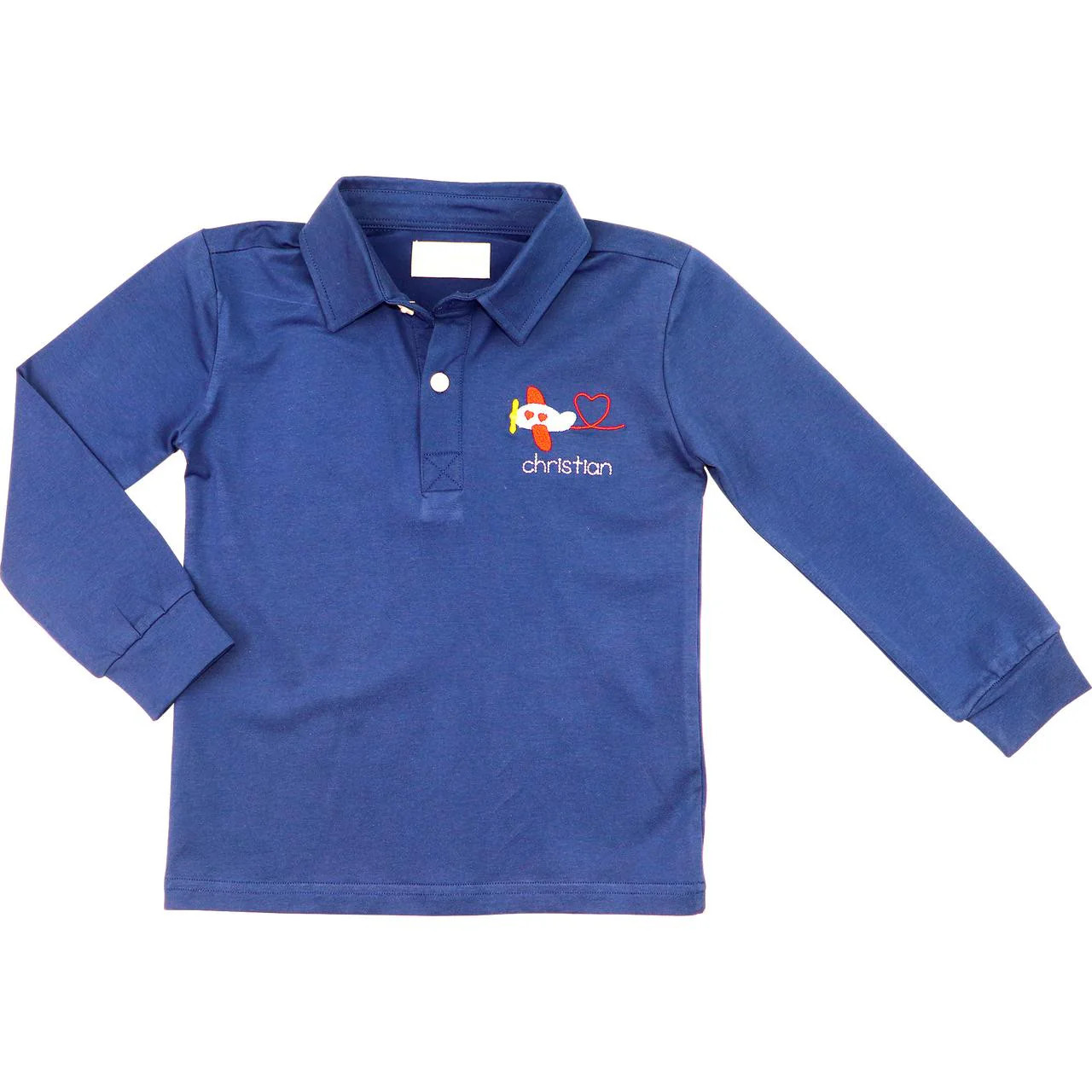 Navy Knit Airplane Valentine Polo Shirt | Cecil and Lou