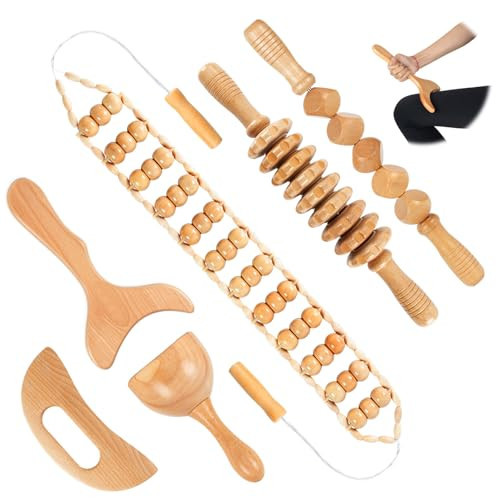 Wood Therapy Massage Tools 6 in 1, Lymphatic Drainage Massager, Cellulite Massager Tool, Wooden Massage Roller, Maderoterapia Kit, Wooden Body Sculpting Tool for Remover Cellulite, Relax Muscles | Amazon (UK)
