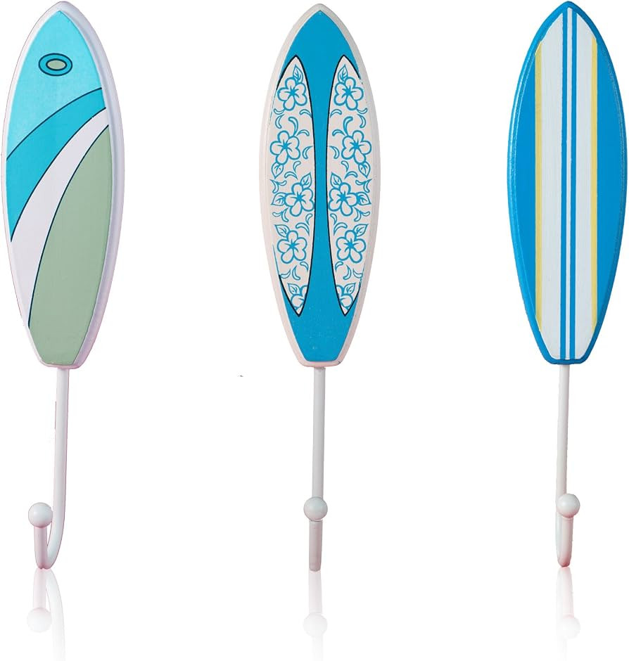 Tumbler Home Tropical Surfboard Wall Hooks \u2013 Set of 3 \u2013 Blue/Green/White Theme \u2013 9... | Amazon (US)
