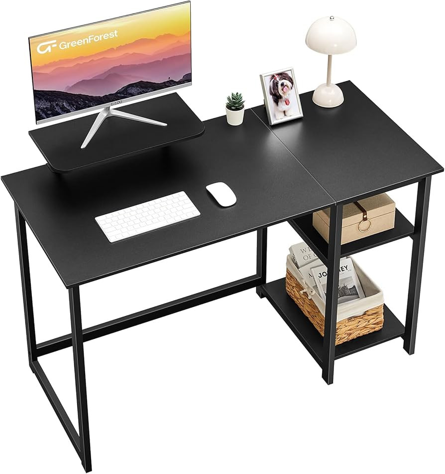 GreenForest Computer Home Office Desk with Monitor Stand and Storage Shelves on Left or Right Sid... | Amazon (US)