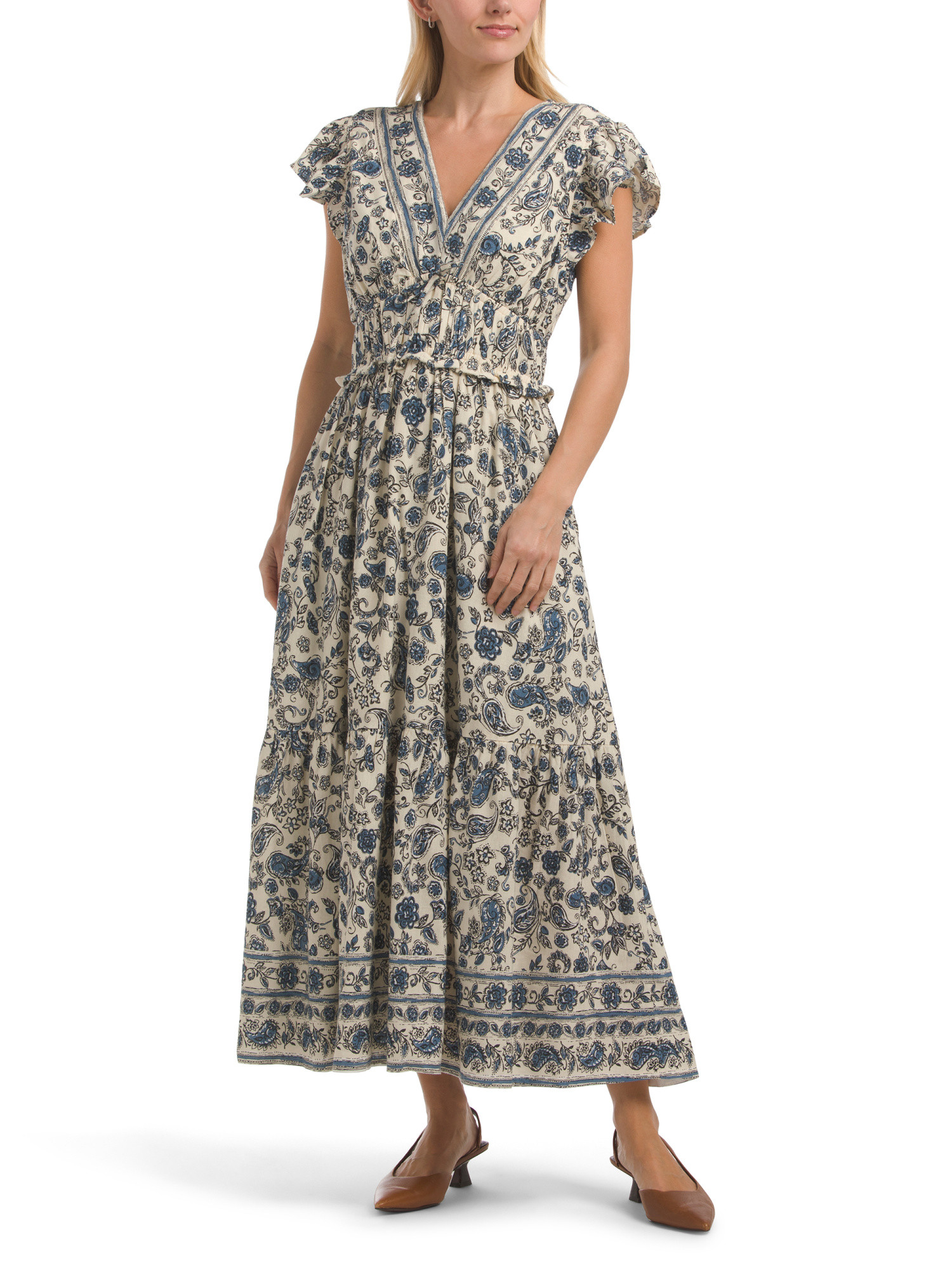 Flutter Sleeve V-neck Floral Maxi Dress | Casual Dresses  | Marshalls | Marshalls