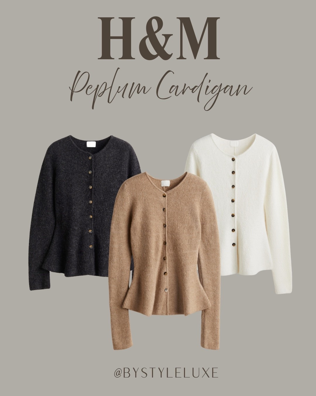 H&M Cardigans - new in peplum cardigans for £27.99 in 3 staple colours 

#cardigan #autumnoutfit #knitwear

#LTKwinter #LTKautumn #LTKstyletip