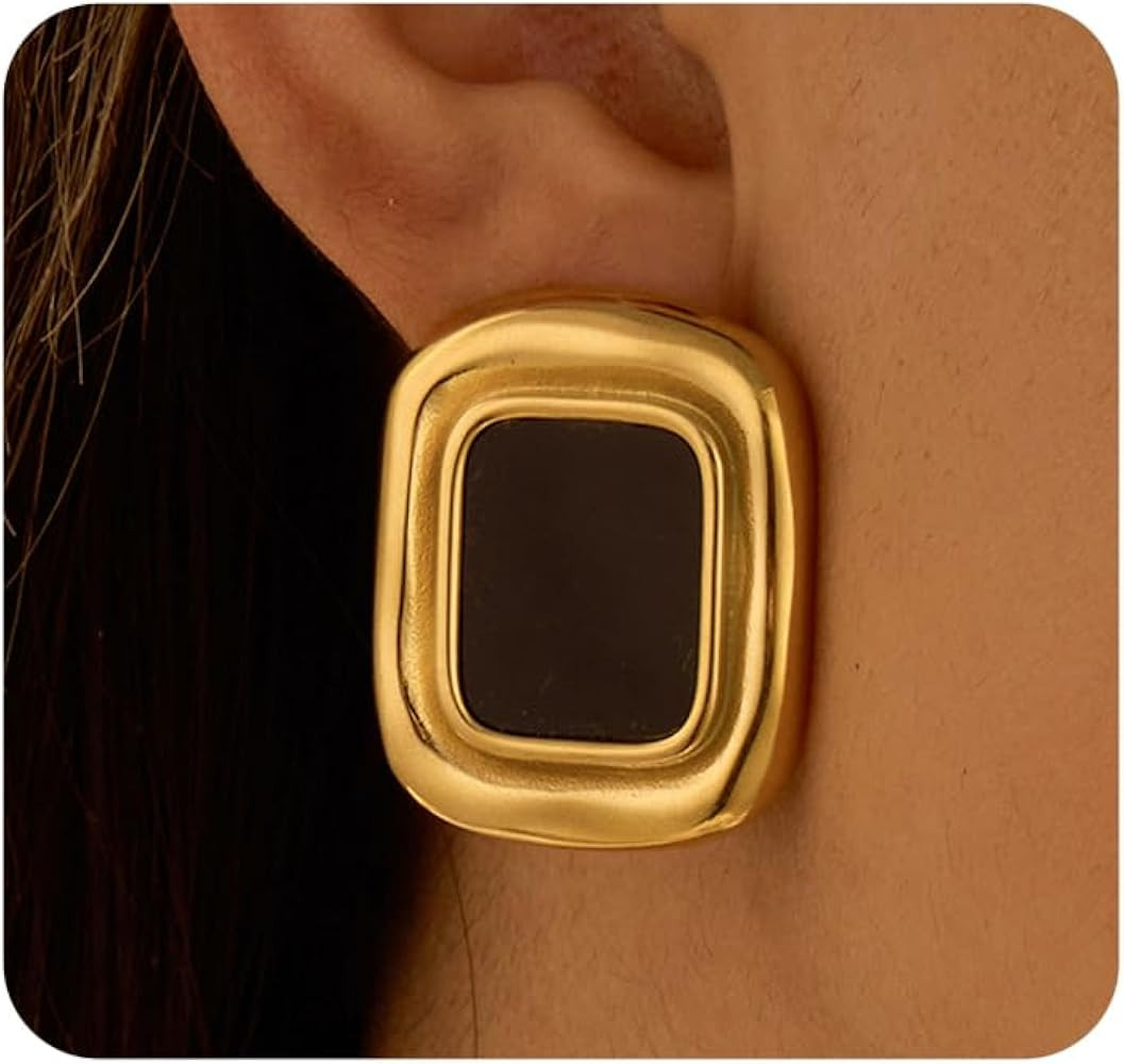 Chunky Black Gold Earrings for Women,Vintage Large Oval Square Statement Earrings,Trendy Dangle E... | Amazon (US)