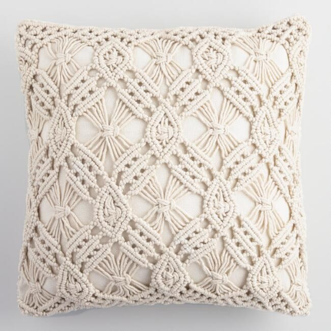 Natural Macrame Indoor Outdoor Throw Pillow | World Market