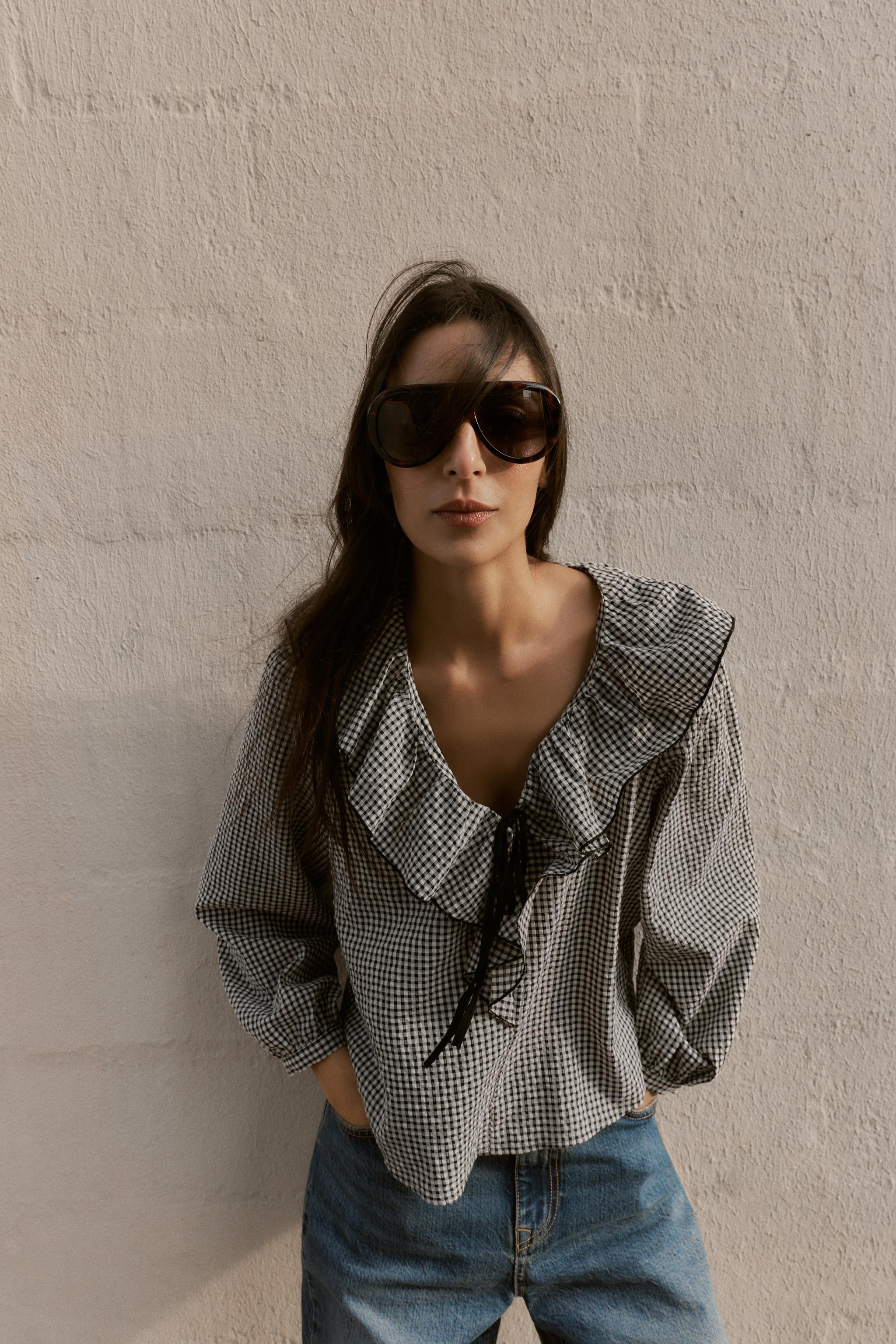 RUFFLED GINGHAM BLOUSE | Zara US