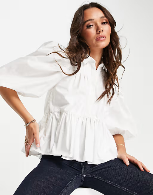 ASOS EDITION peplum smock shirt with pleat detail in white | ASOS (Global)