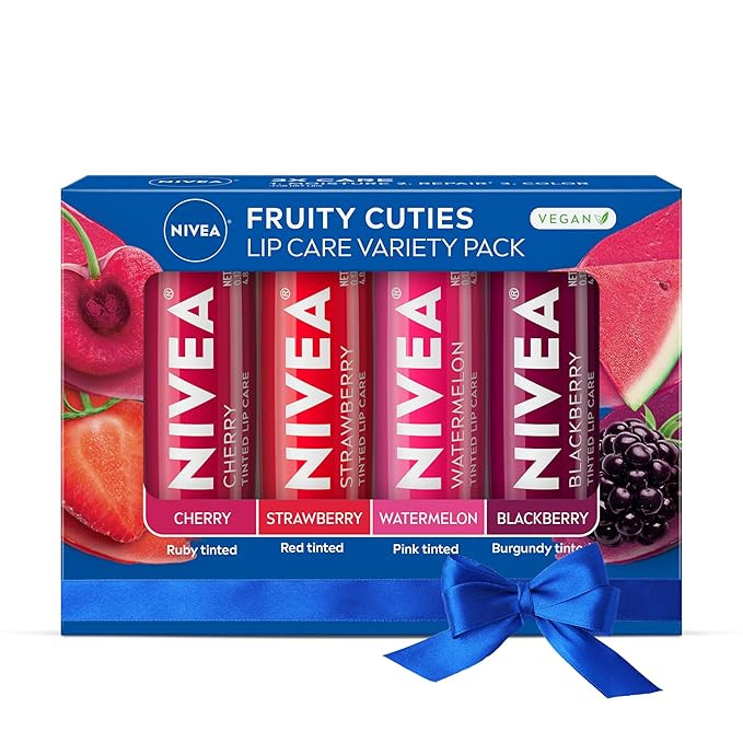 NIVEA Lip Care, Fruity Tinted Lip Balm Variety Pack, Cherry, Strawberry, Blackberry and Watermelo... | Amazon (US)