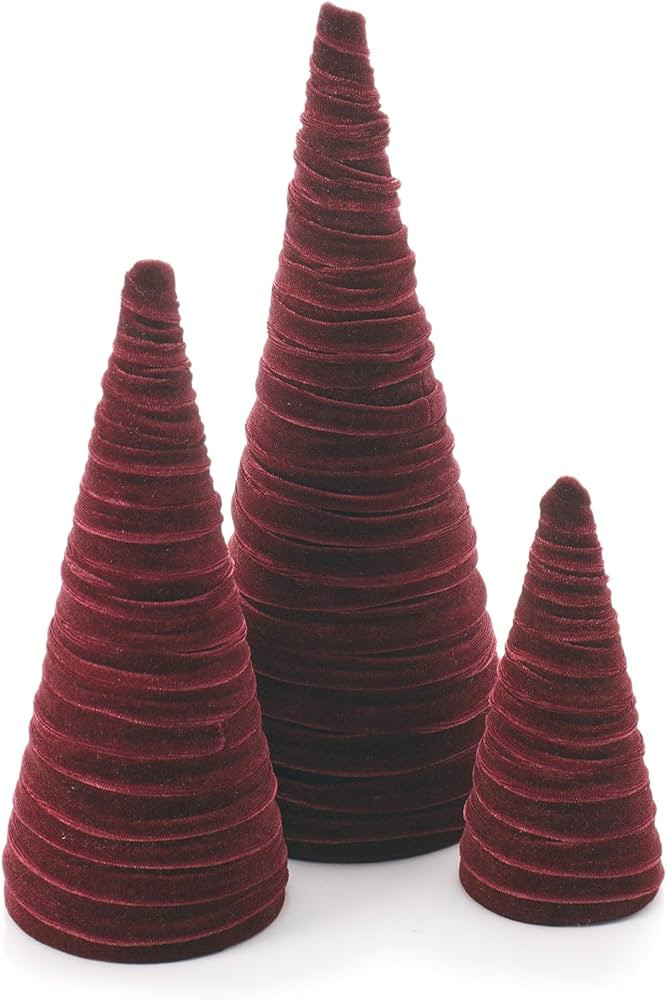 Set of 3 Burgundy Velvet Trees, Jewel Tone Mantel Decor, Luxurious Bookshelf, Holiday Party Accen... | Amazon (US)