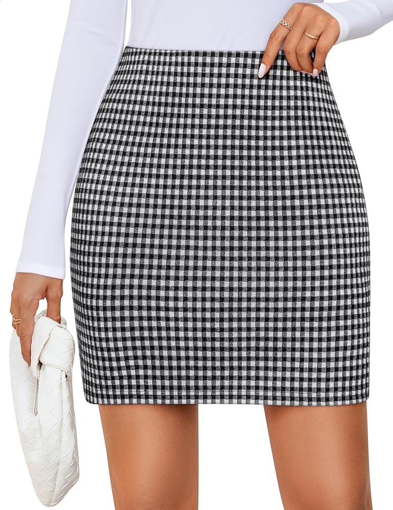 ZESICA Plaid Mini Skirt for Women 2025 Fall Winter High Waist A Line Bodycon Pencil Skirts Trendy | Amazon (US)